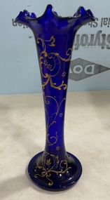 Blue and Gold Crimped Rim Vase