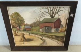 S. Frye Folk Art Painting of Farmhouse