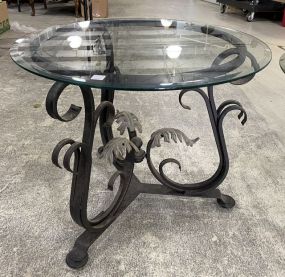 Round Iron and Glass Lamp Table