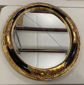 Antique Reproduction Gold Gilt and Black Oval Wall Mirror
