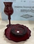 Red Cake Plate, Dessert Plates, and Tall Vase Candle Holder