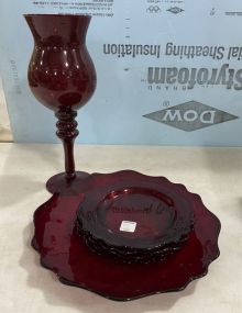 Red Cake Plate, Dessert Plates, and Tall Vase Candle Holder