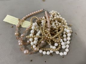 Five White Beaded Necklaces