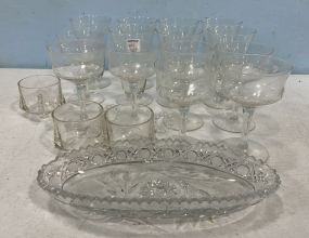 Group of Etched Glassware, Punch Cups, and Cut Glass Dish