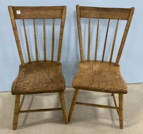 Two Primitive Spindle Back Side Chairs