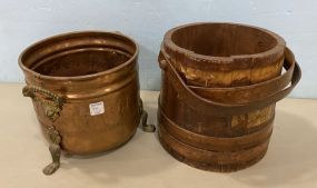 Brass Footed Bucket and Wood Ice Cream Bucket