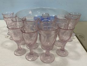 Group of Swirl Stemware, Large Plastic Serving Bowl, and Cups
