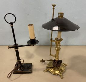 Brass Footed Desk Lamp and Black Tole Style Lamp
