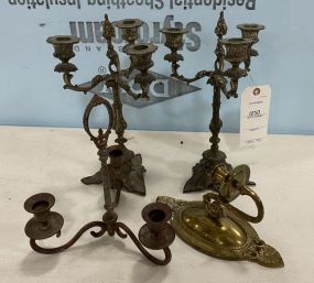 Vintage Candelabras, Three Arm Candle Holder, Brass Candle Wall Sconce