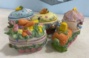 Porcelain China Easter Egg Boxes and House Figurines