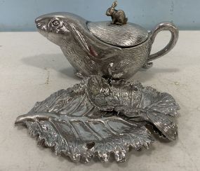 Arthur Court Rabbit Tureen, Ladle, and Leaf Dish