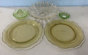 Depression Glass Plates, Glass Centerpiece Fruit Bowl, Squeezer, Dish