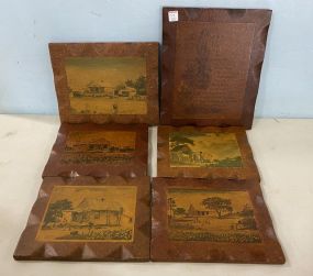 Six Vintage Print Wood Plaques