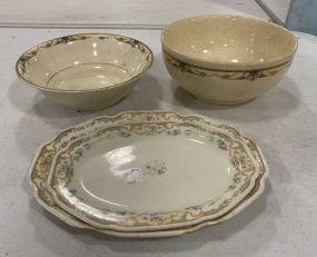 Camwood Ivory Bowl, Cambridge Stoneware Bowl, Two Platters