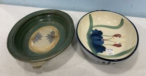 Signed Stoneware Pottery Dish and Gail Pittman Hand Painted Ceramic Bowl