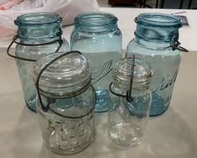 Three Ball Jars, Atlas Glass Jar, and Small Jar