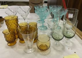 Glass and Plastic Martini Glasses, White Hall Glasses, and Stemware
