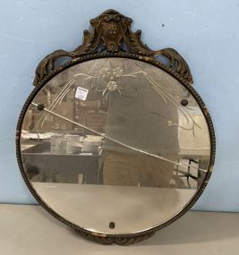 Vintage Round Wood Framed Mirror