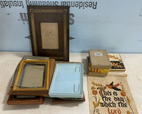 Group of Picture Frames, Vintage Playing Cards and Wall Tapestry