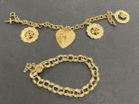 14 Karat Gold Charm Bracelet and 14 Karat Gold Bracelet