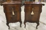 Drexel Pair of Burl Mahogany Night Stand Commodes