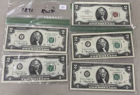 Five Uncirculated $2 Dollar Red Seal Notes