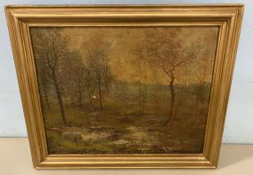 Antique Woodland Scene Oil Painting Signed