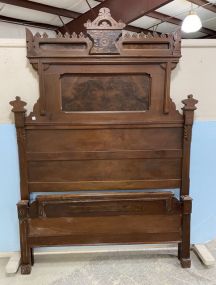 Antique Eastlake Tall Back Burl Walnut Full Size Bed