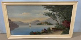 Original Oil of Asian Island View of Mountains