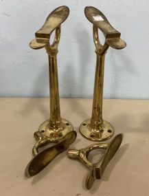 Pair of Brass Shoe Shine Stands and Two Broken Shoe Stands
