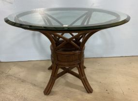 Round Glass Top Bamboo Base Table