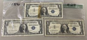 Three 1957B Dollar Blue Seal Notes