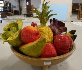 Primitive Style Fruit Bowl With Hand Made Paper Mache Fruit