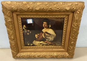Antique Print of Girl Playing Lute