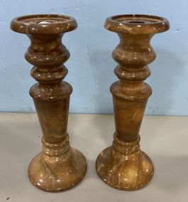 Pair of Alabaster Italian Candle Holders