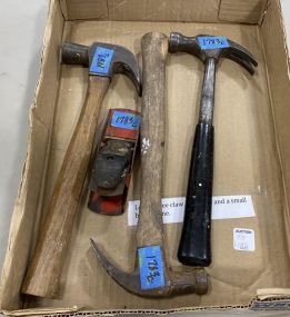 Lot of Three Claw Hammers and Small Block Plane