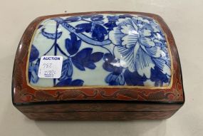 Chinese Wood Box with Porcelain Inlaid Top