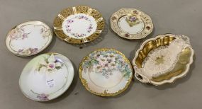 Six Porcelain Hand Painted Plates and Dish