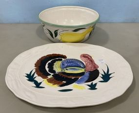 Ceramic Turkey Serving Platter and Ceramic Round Salad Bowl