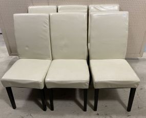 Six White Vinyl Dining Side Chairs