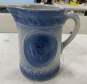 Vintage Blue Salt Glass Pottery Pitcher