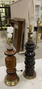 Two Wood Cylinder Table Lamps