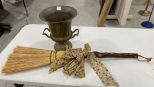 Brass Urn and Fireplace Broom
