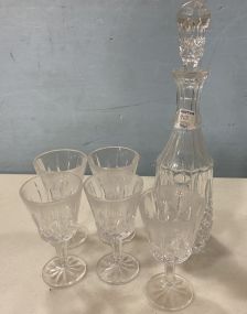 Glass Decanter with Five Wine Glasses