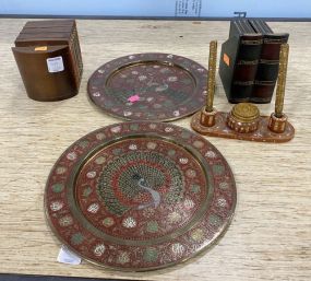 Decorative Peacock Wall Chargers, Wood Coasters, and Decorative Ink Well