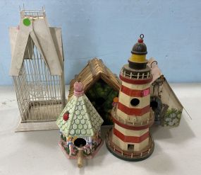 Five Assorted Bird Houses and Cage