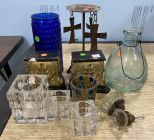 Collection of Glass, Bookends, Candle Stand, Glass Candle holders, Vintage Glass Door Knobs