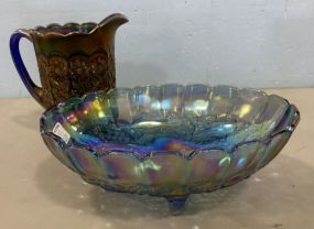 Vintage Carnival Glass Pitcher and Bowl