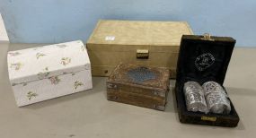 Vintage Jewelry Box, Small Wood Box, International Silver Plate Napkin Rings, White Box