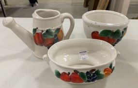 Three Piece Ceramic Pitcher, Footed Bowl, and Bowl